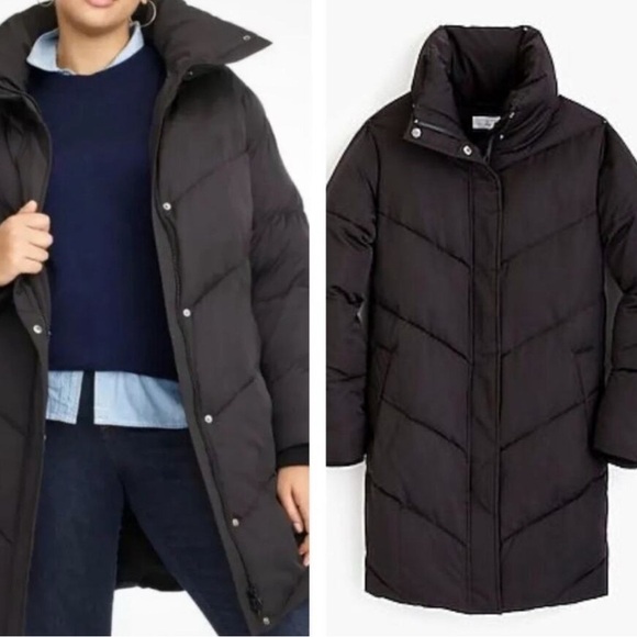 Universal Standard J Crew Black Chevron Puffer Jacket 2X Neutral Warm Classic - Picture 2 of 11